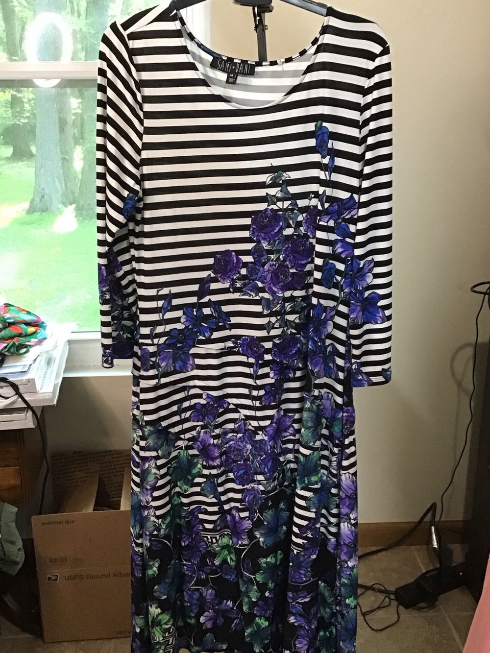 Sami & Jo Black & White Striped Maxi Dress with Purple Floral 2143